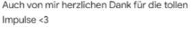 Testimonial mit Text "Auch von mir herzlichen Dank für die tollen Impulse"