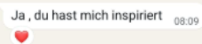 Testimonial mit Text "Ja, du hast mich inspiriert"